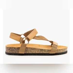 QUPID tan strap sandals in great condition.  Cork bed. Size is 6.5.